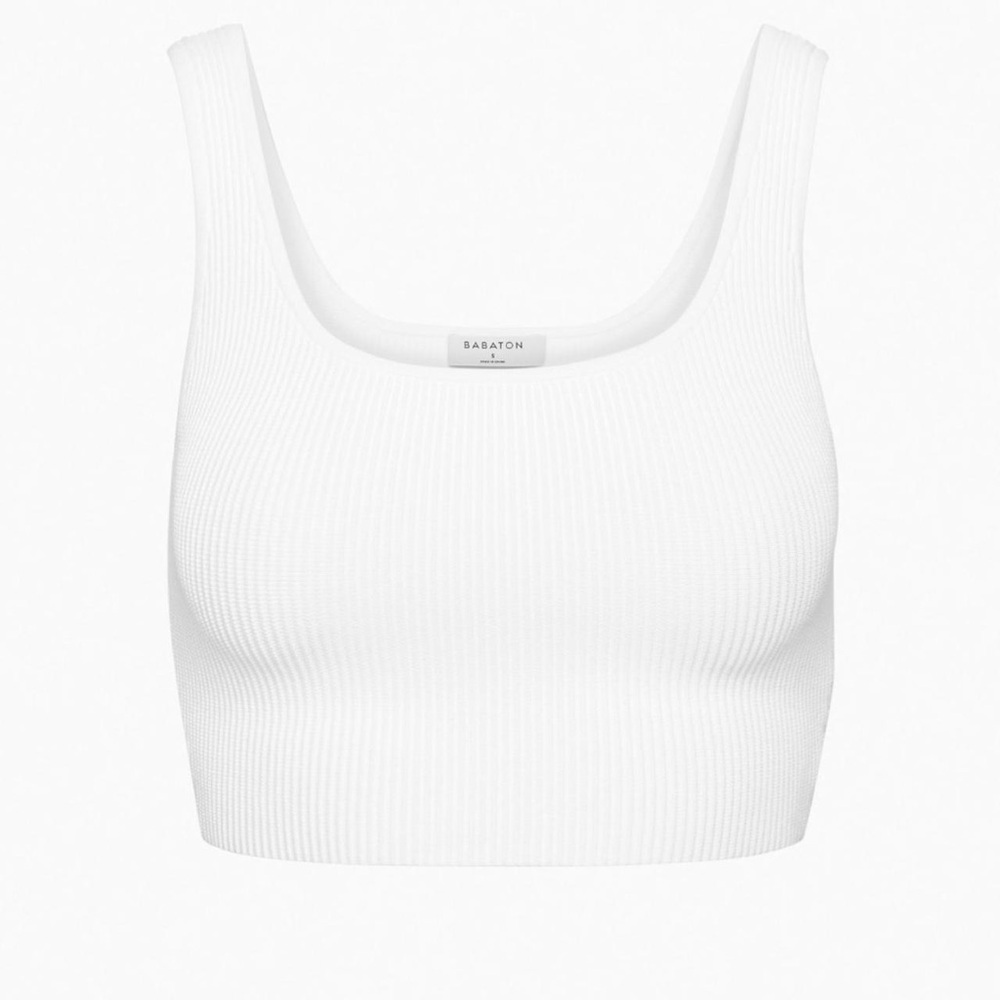 Babaton Ivory Ribbed Knit Crop Top